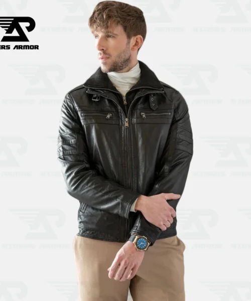 FrostBiker Men’s Lamb Leather Winter Bomber Jacket
