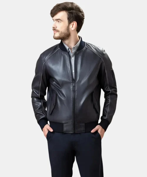 Falcon Black Bomber Lambskin Leather Jacket