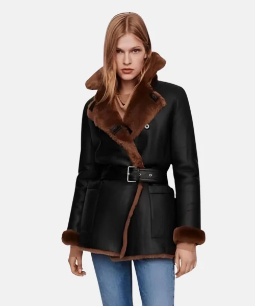 Glacier Winter Shearling Black Leather Coat