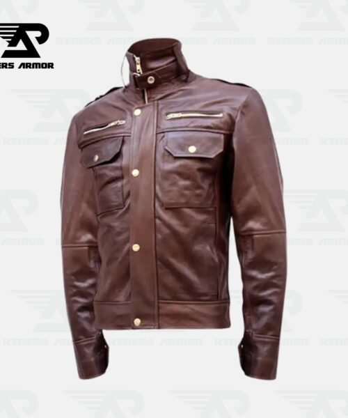 CobraStrike Brown Leather Bomber Biker Jacket
