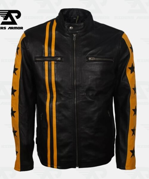 RevX Men’s Black & Yellow Racer Leather Jacket