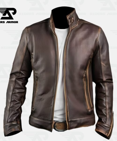 RustRider Distressed Brown Cafe Racer Jacket