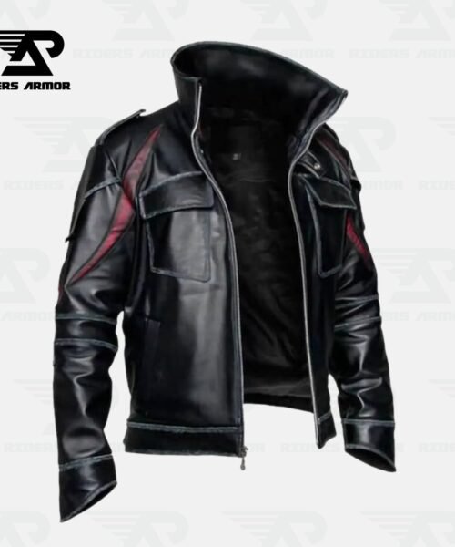 PhantomX Embossed Black Real Leather Jacket