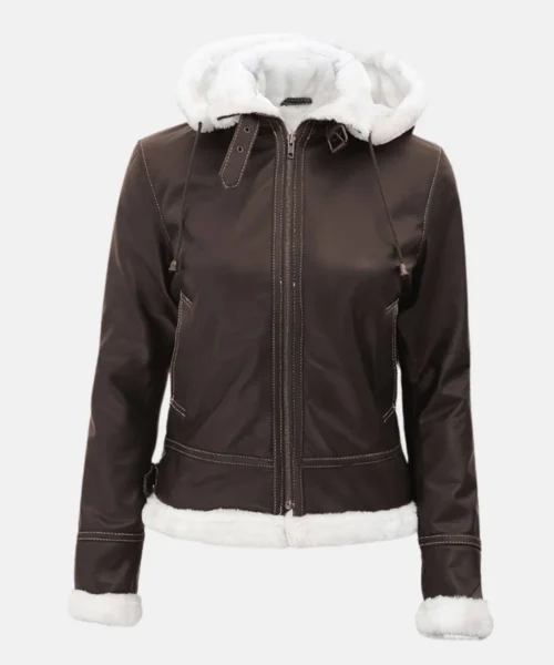 Arctic Bomber Women’s Fur-Lined Leather Jacket with Detachable Hood
