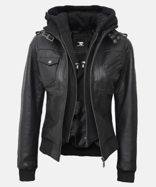Edinburgh Women’s Black Bomber Jacket with Removable Hood