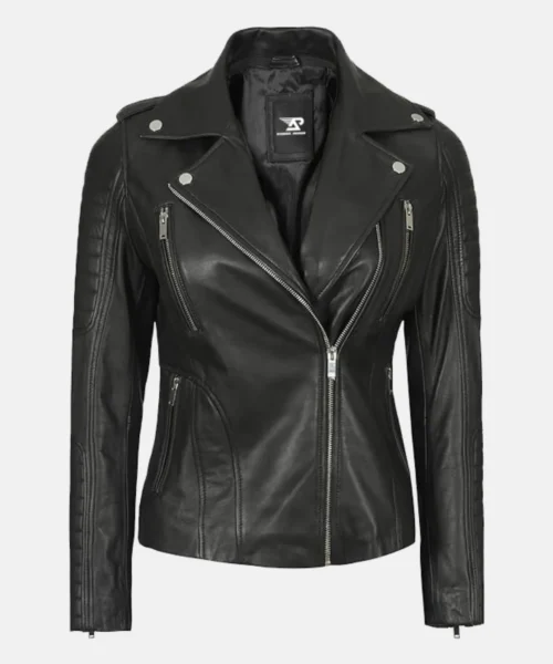 Elite Women’s Black Leather Jacket with Removable Hood