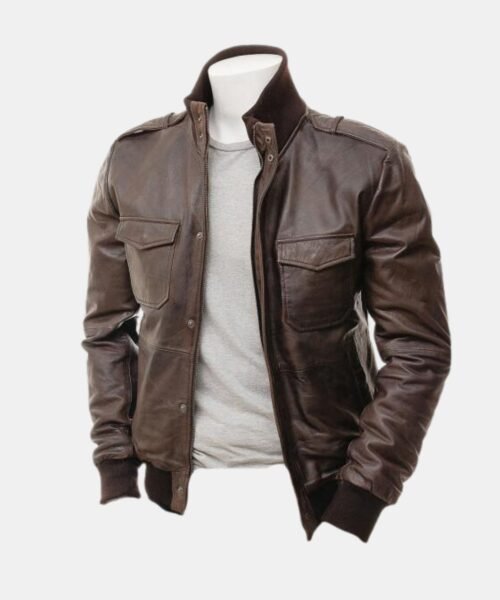 Summit Brown Leather Bomber Jacket