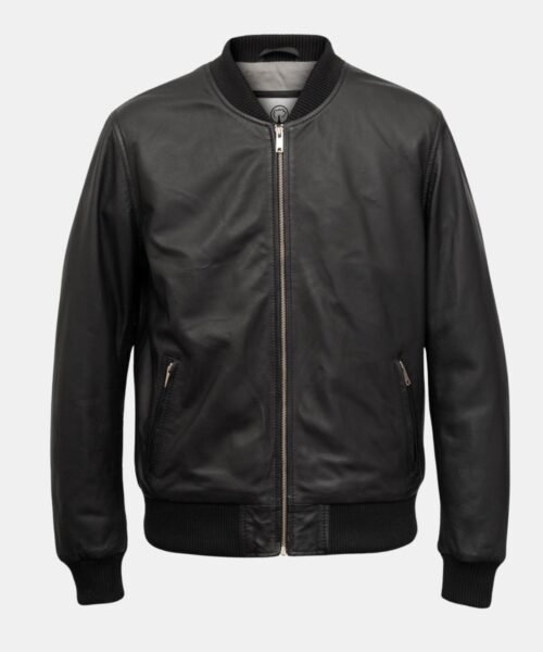Titan: Men’s Black Bomber Leather Jacket