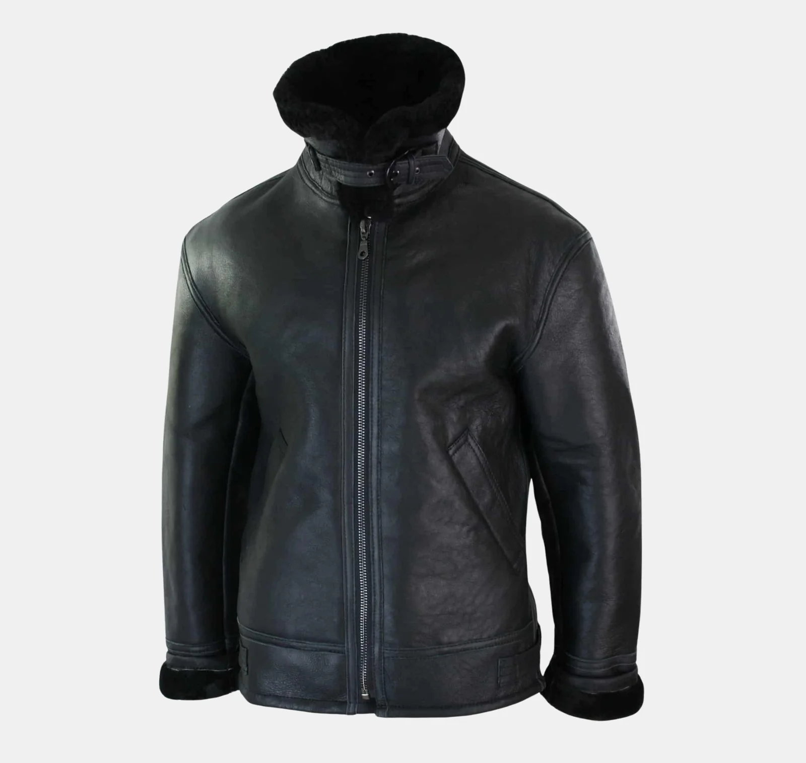 Vortex B3 Shearling Sheepskin Pilot Jacket – Black Edition - Image 3